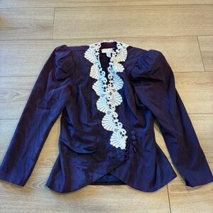 Vintage Scott McClintock Purple Lace Shiny Puff Sleeve Steampunk Jacket Size 10